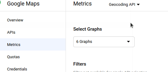 the metrics tab of the geocoding api page