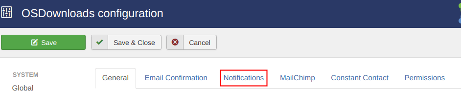The Notifications tab