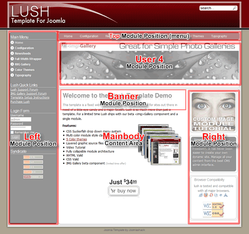 Joomlashack Lush Joomla template module positions