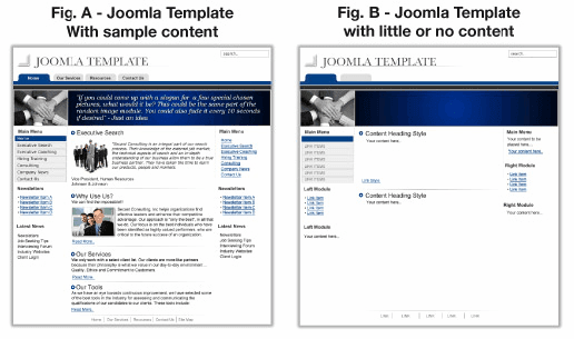 Joomla Template with and without content