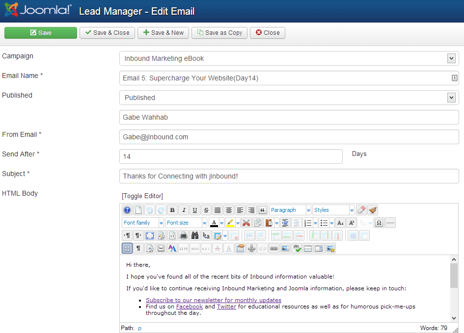 email editor for jInbound