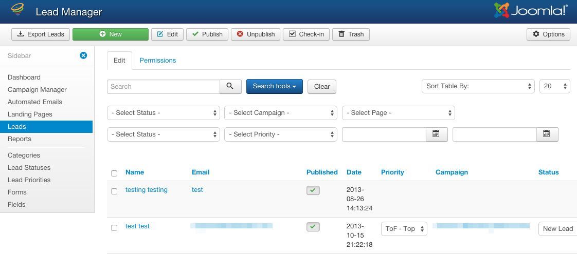 jInbound lead manager with improved filters