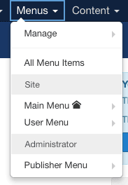 joomla menu with administrator