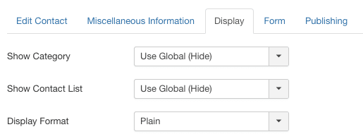 joomla contact form display options