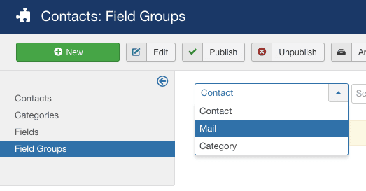 new field group joomla contact forms