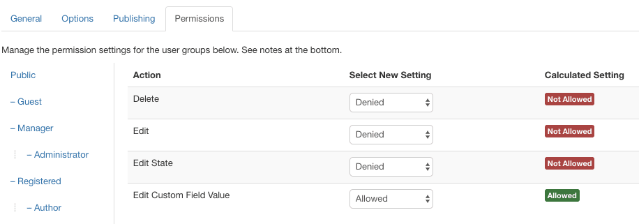 new joomla contact form field permissions