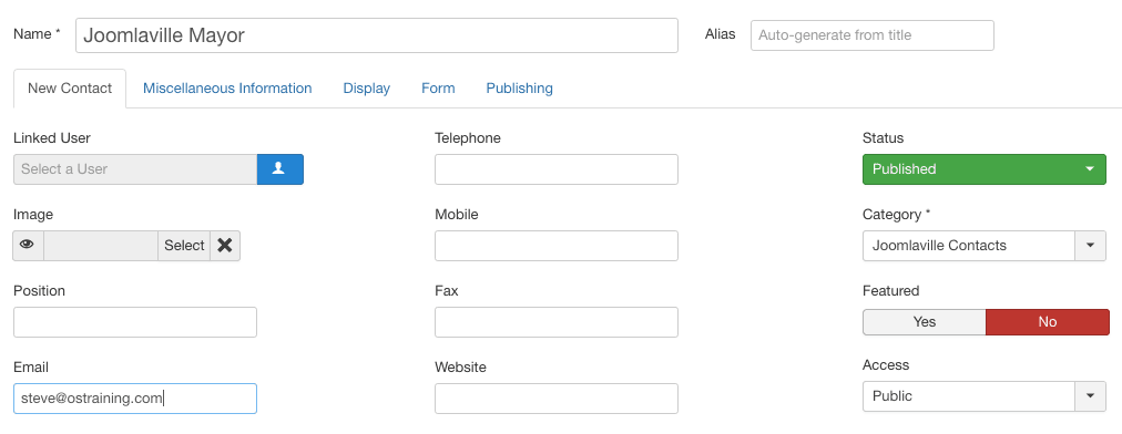 new joomla contact form