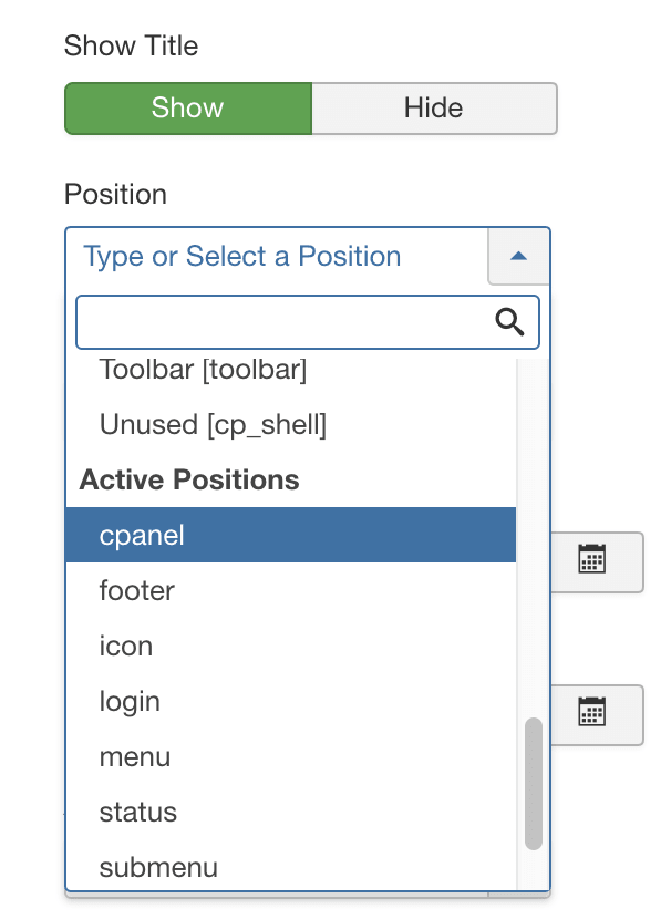 joomla admin menu positions