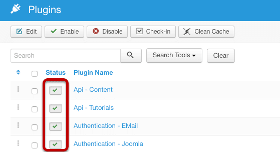 The plugin area in the Joomla admin