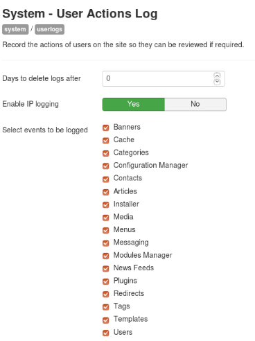 Joomla GDPR data storage actions