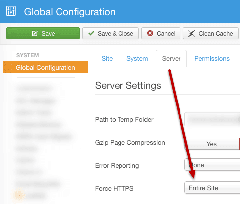 Force HTTPS in Joomla