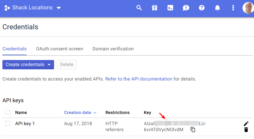 You will be taken to the Credentials screen