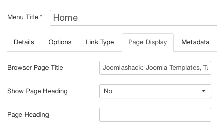 Joomla homepage meta
