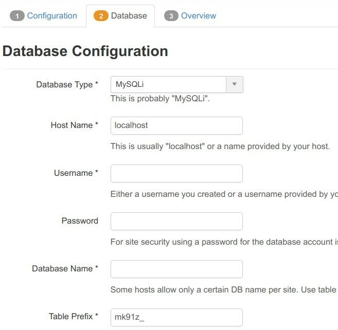 database screen