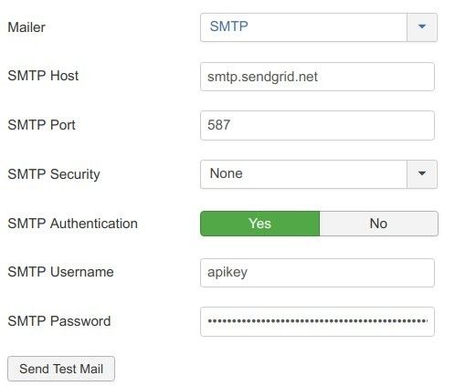 mailer set to sendgrid smtp server