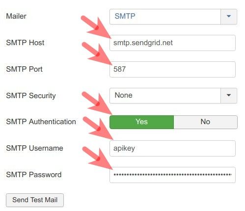 fill in your sendgrid smtp server details