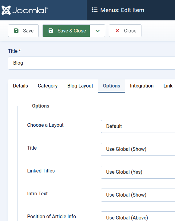 The Opstions Tab