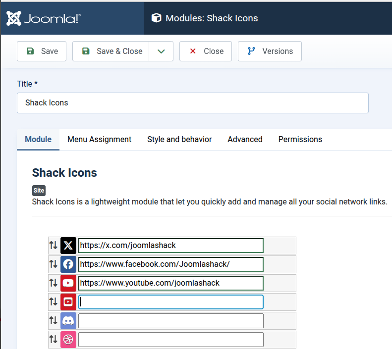 Social Icons at the Back End