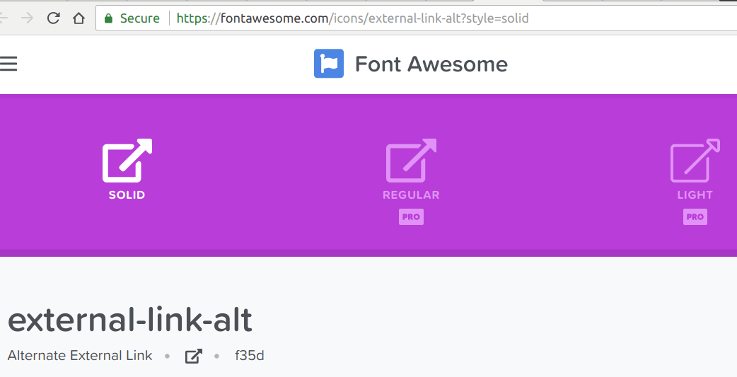 External link icon in Font Awesome gallery