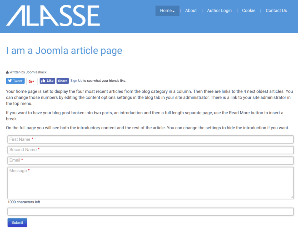 contact us form inside joomla article