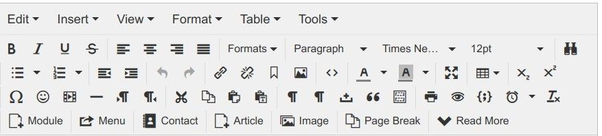 default tinymce joomla wysiwyg editor