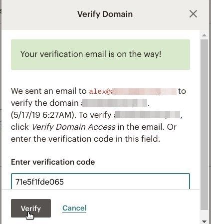 enter the verification code and click verify