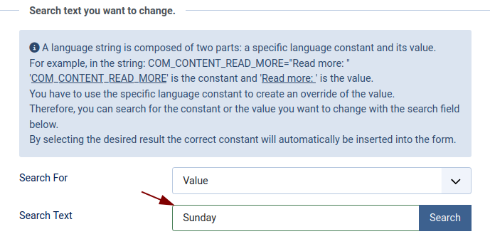 the search text field