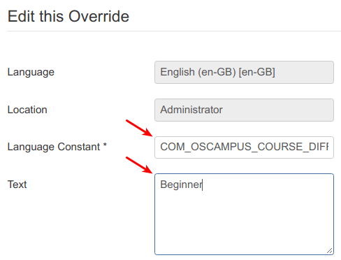 language constant and text fields populated