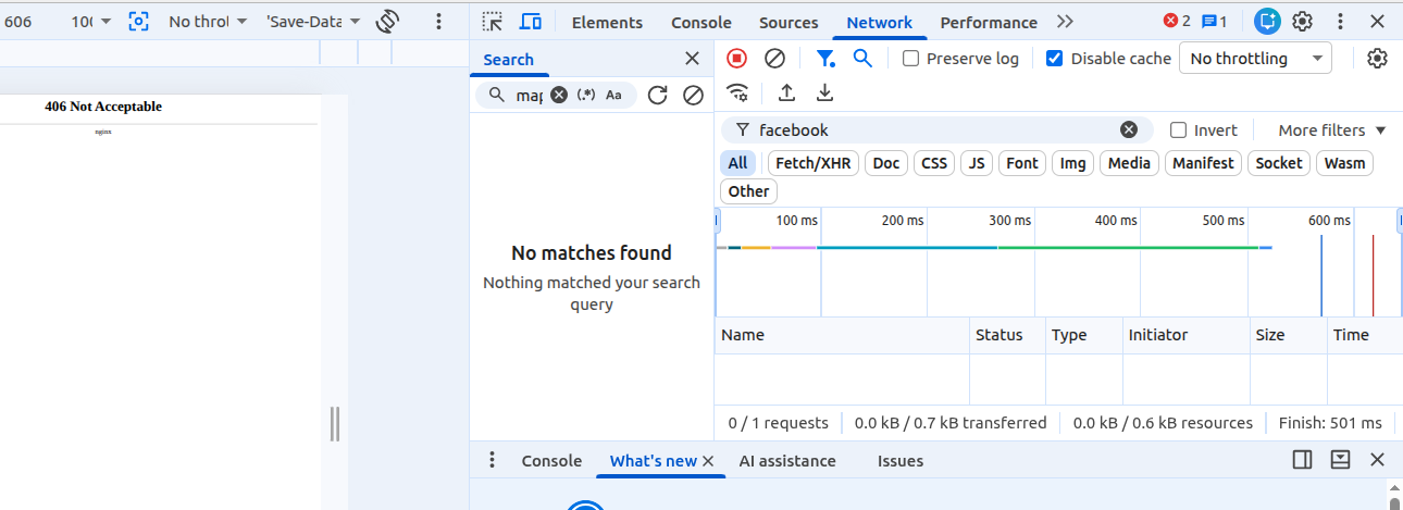 406 not acceptable in Developer Tools