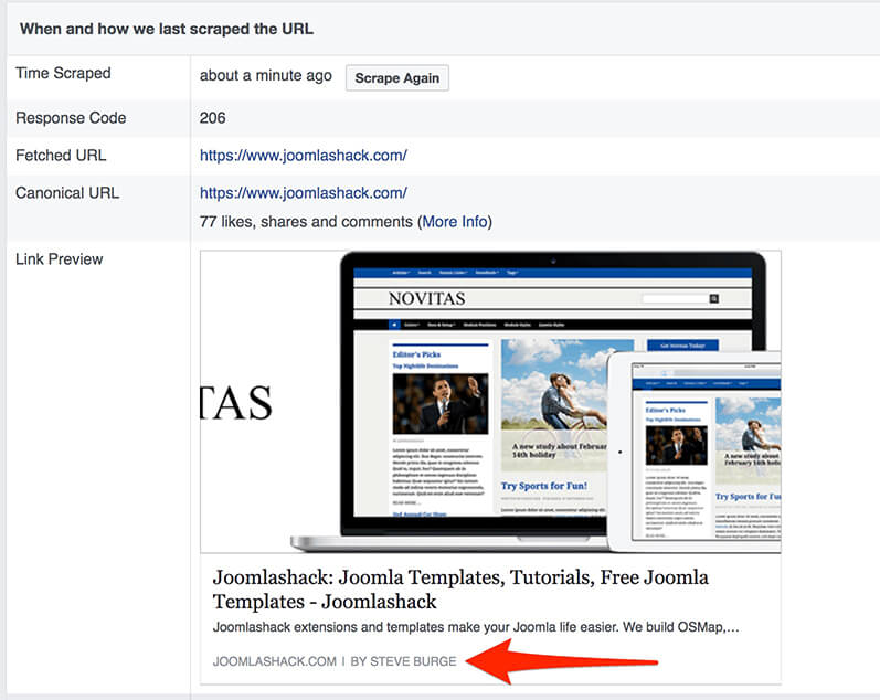 Facebook scraping a Joomla site