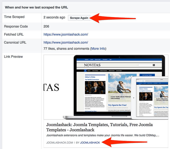 Facebook scraping a Joomla site for metadata