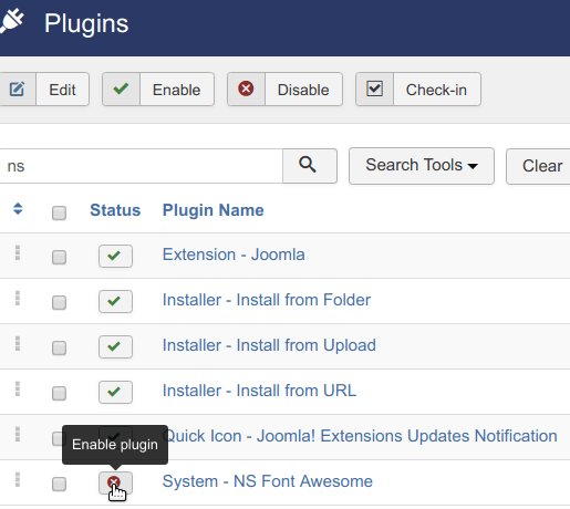 Enable ns font awesome plugin