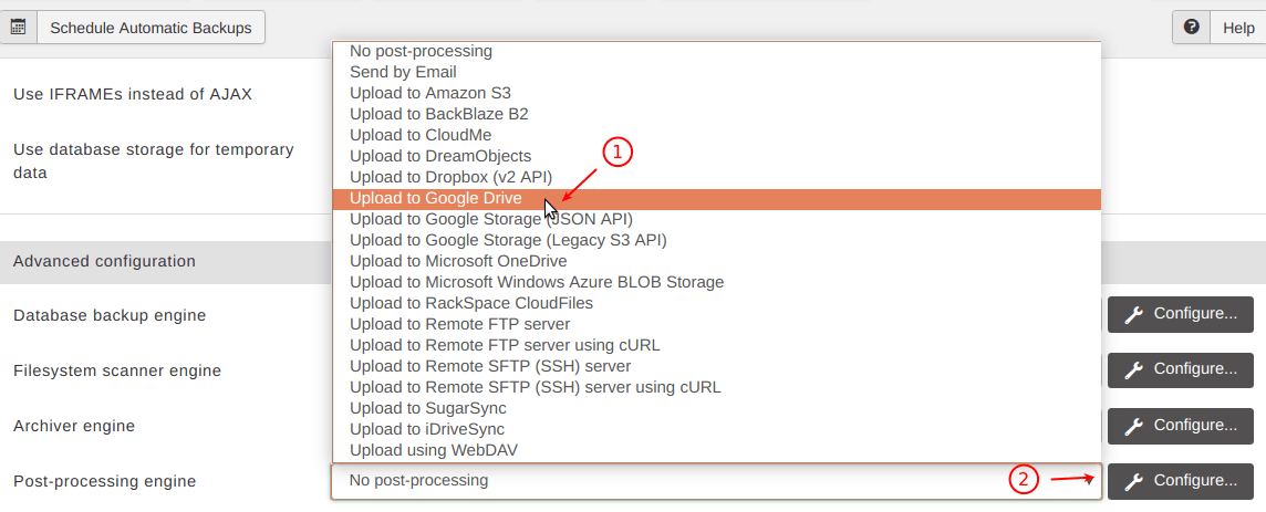 set post processing to google drive and click configure