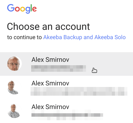 select your google email account