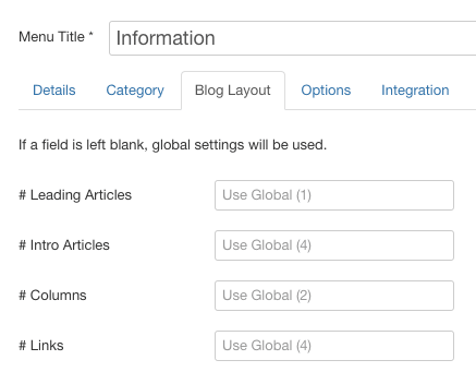 Click the 'Blog Layout' tab