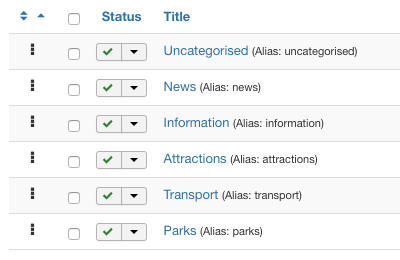 Click 'Save & Close'. You should now have six categories, as shown in the figure below