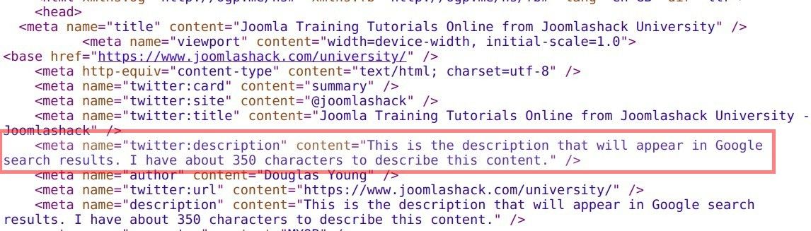 new description in the html code