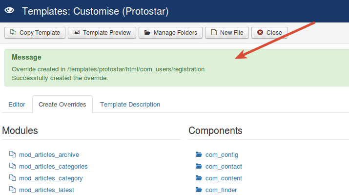 Your Joomla override was created