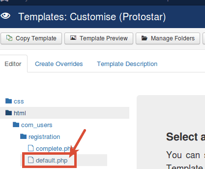 Editing a Joomla registration file