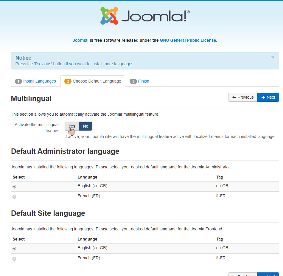 17 choose the primary language for administrator and site