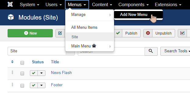 go to menus add new menu item