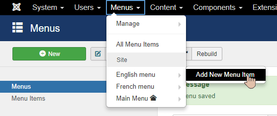 go to english menu add new menu item