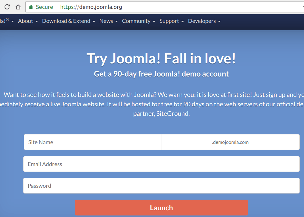 try joomla at joomla org