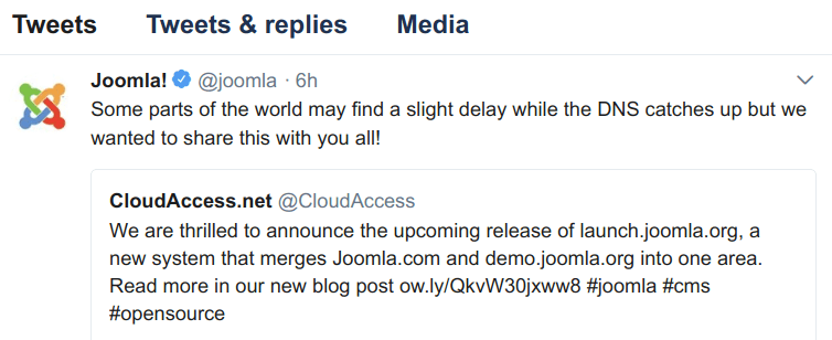 joomla tweeting about the new test-drive system