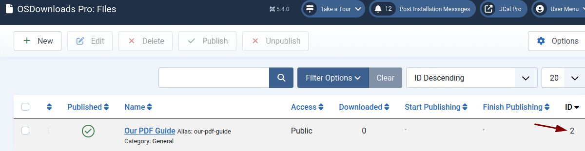 the id number of the file