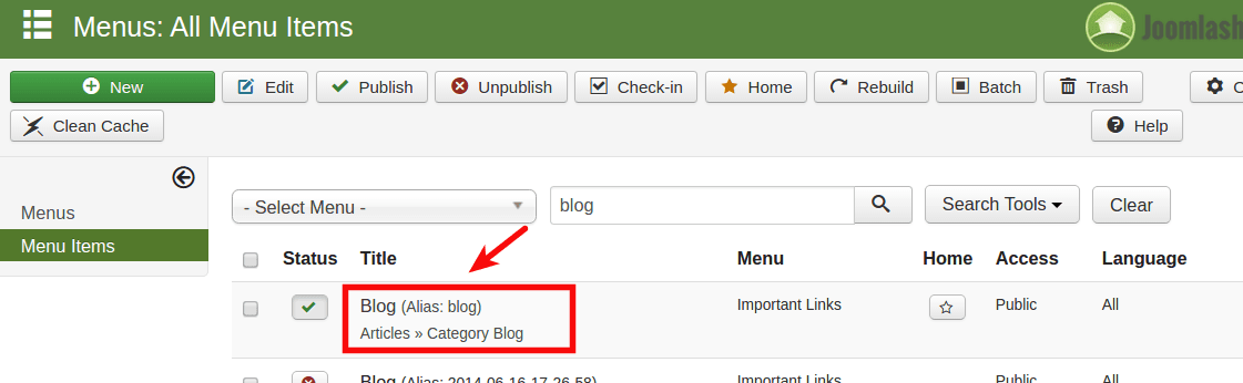 13 category blog menu item