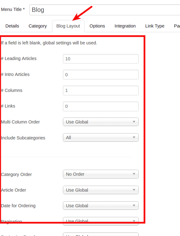 15 our blog layout tab settings