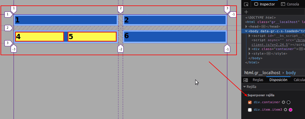 If you open the grid inspector of your browser, you will have the option to select either of the grids on the page