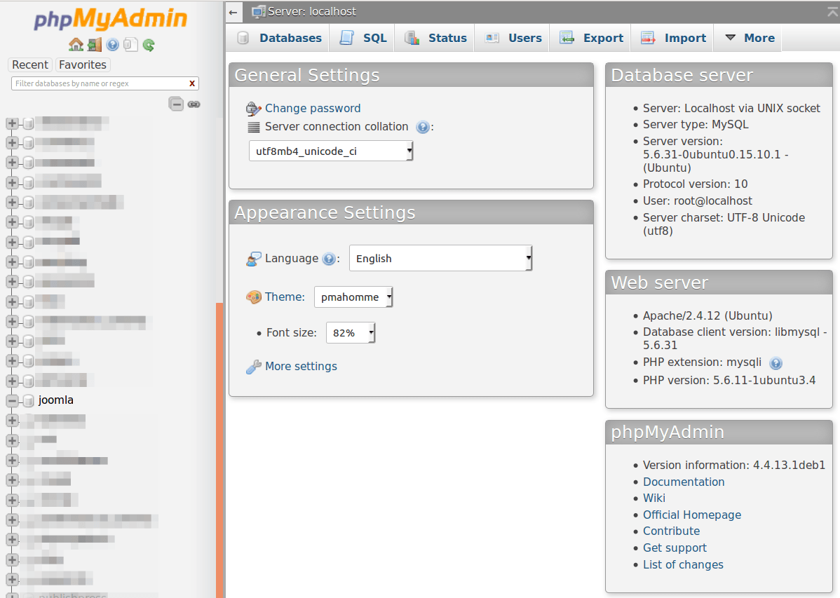 01 phpmyadmin home page