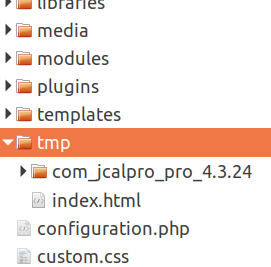 JCalPro Joomla extension installation package inside the tmp folder